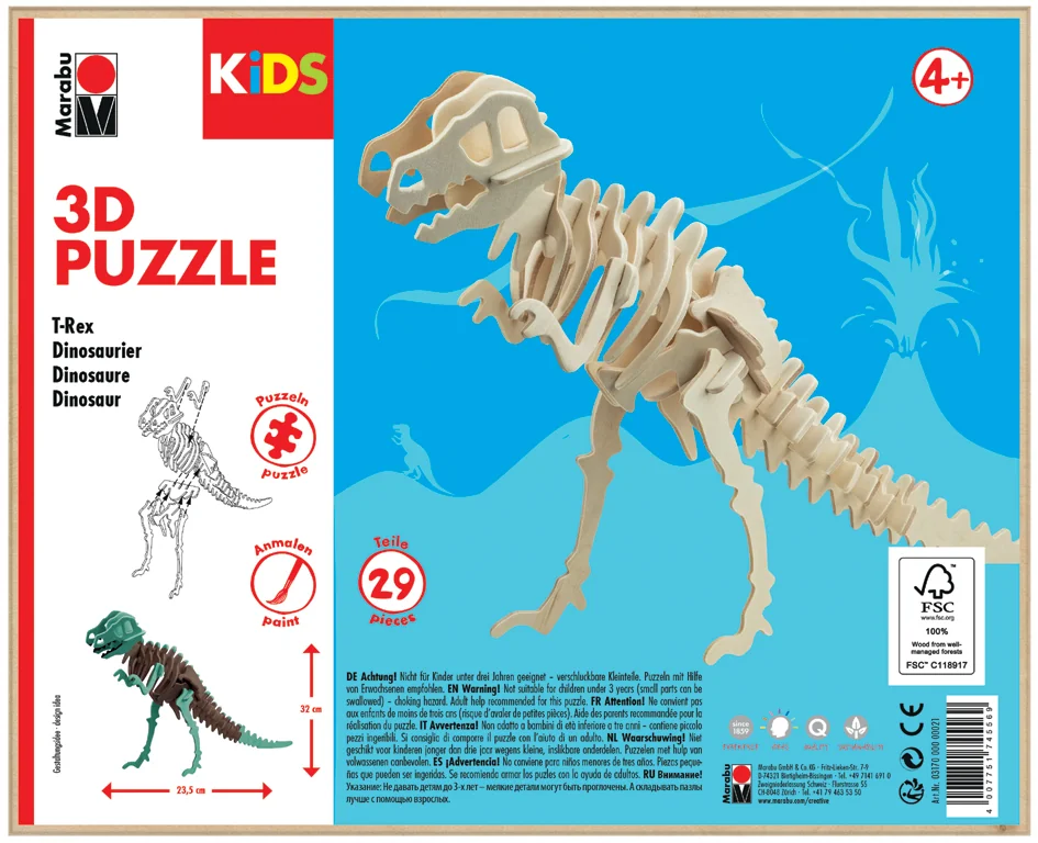 Marabu KiDS Puzzle 3D 'Dinosaure T-Rex', 29 pièces