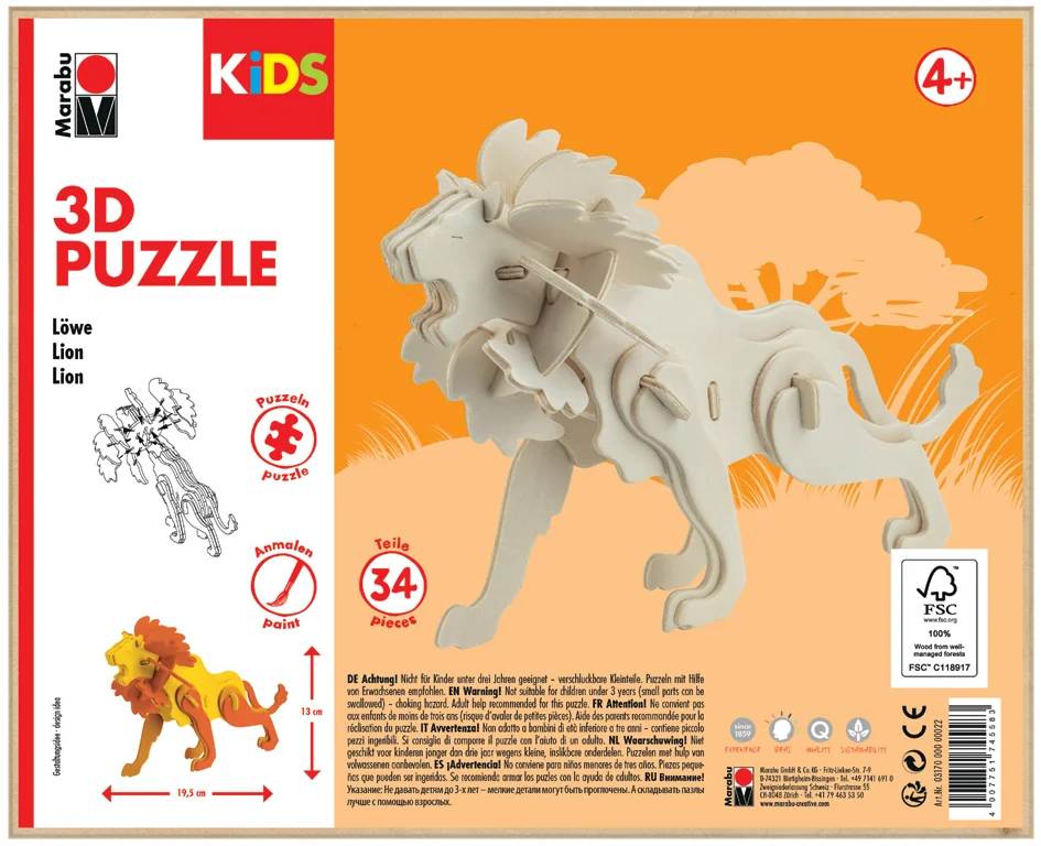 Marabu KiDS Puzzle 3D 'Lion', 34 pièces