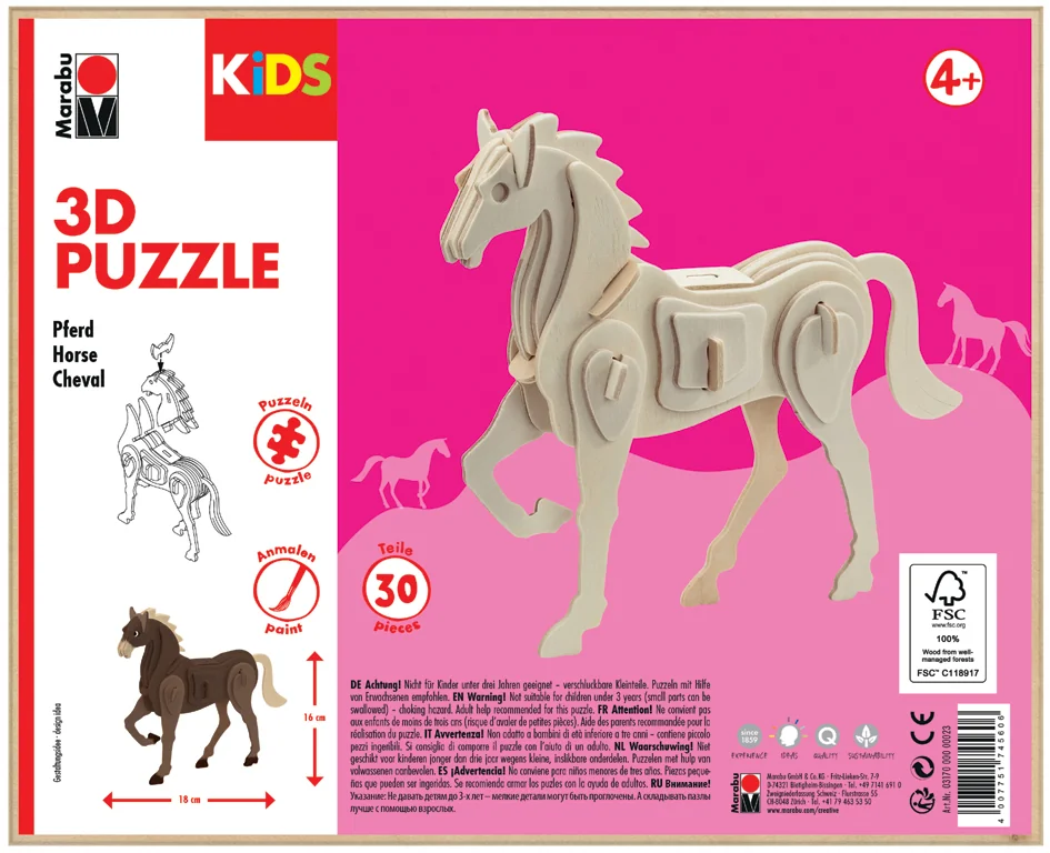 Marabu KiDS Puzzle 3D 'Cheval', 30 pièces