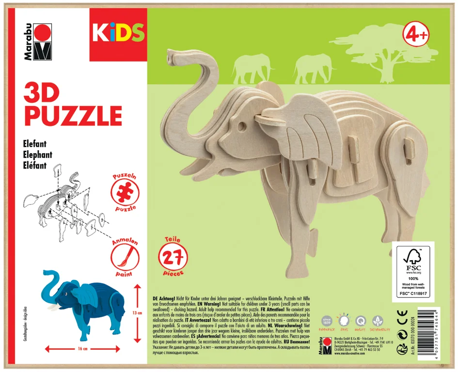 Marabu KiDS Puzzle 3D 'Eléphant', 27 pièces