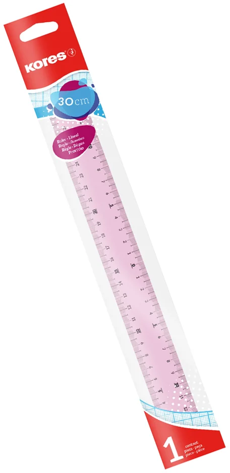 Kores Règle plate, 300 mm, transparent, assorti