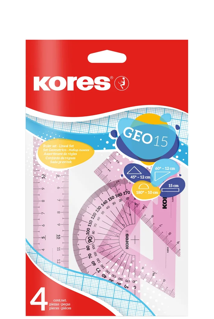 Kores Kit de géometrie GEO15, 4 pièces, assorti