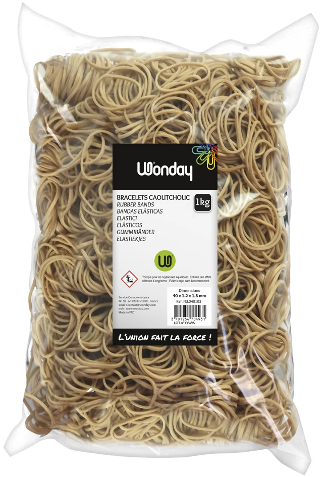 Wonday Bracelets caoutchouc, 150 mm, sac 1 kilo, nature