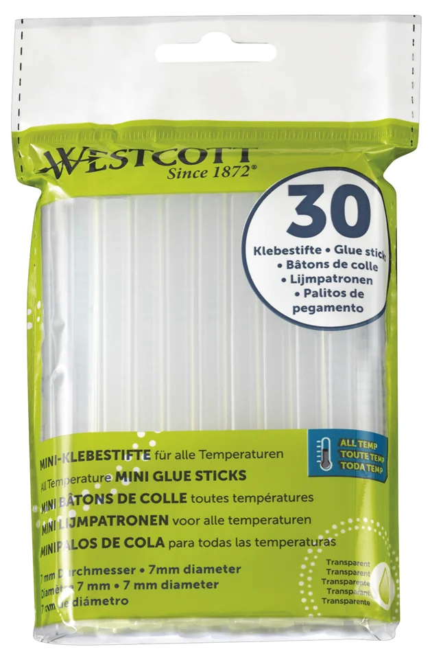 WESTCOTT Bâtons de colle à chaud, diamètre: 7 mm, 30 pièces