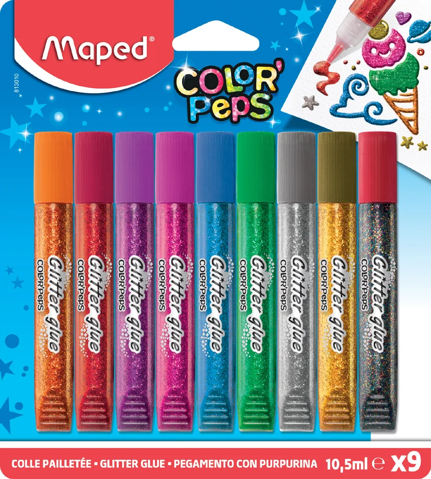 Maped Colle pailletée COLOR'PEPS, 9 x 10,5 ml, carte blister