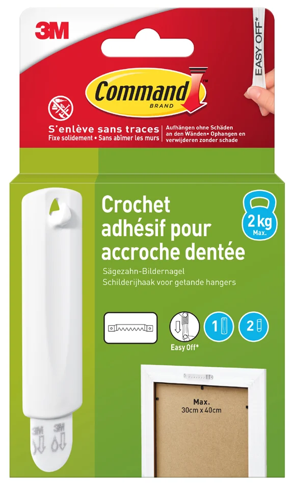 3M Command Crochet pour accroche de tableau dentée, blanc