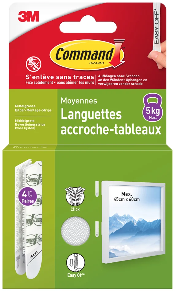 3M Command languettes de fixation, taille: M, blanc