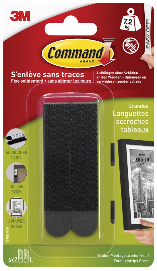 3M Command Languette accroche-tableaux, taille: L, noir