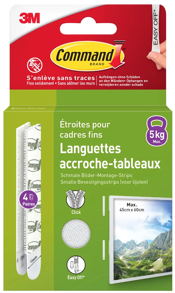 3M Command Languettes accroche-tableaux, taille M, étroit