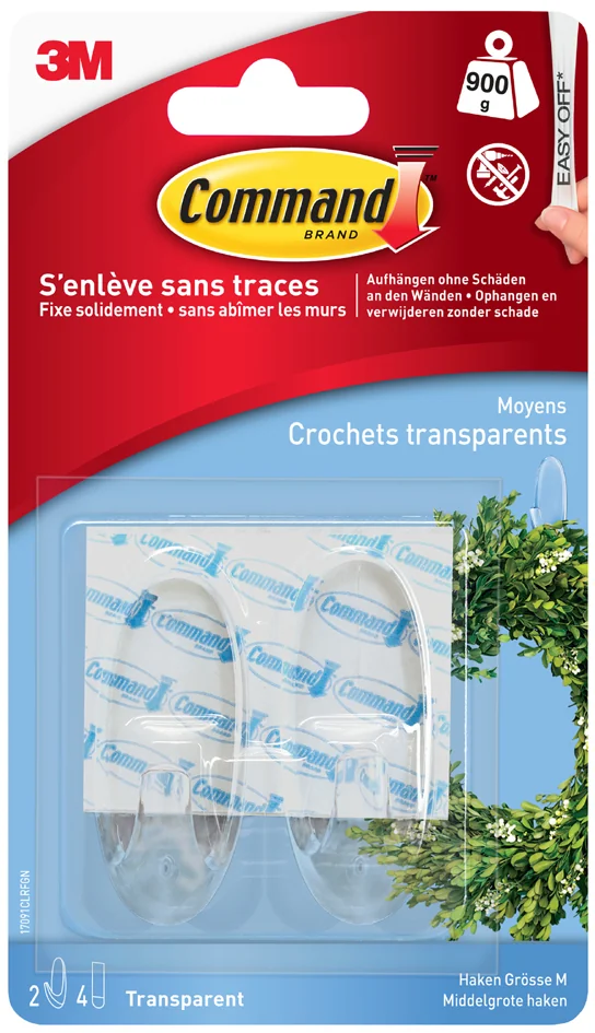 3M Command Crochet, oval, plastique, transparent, taille: M