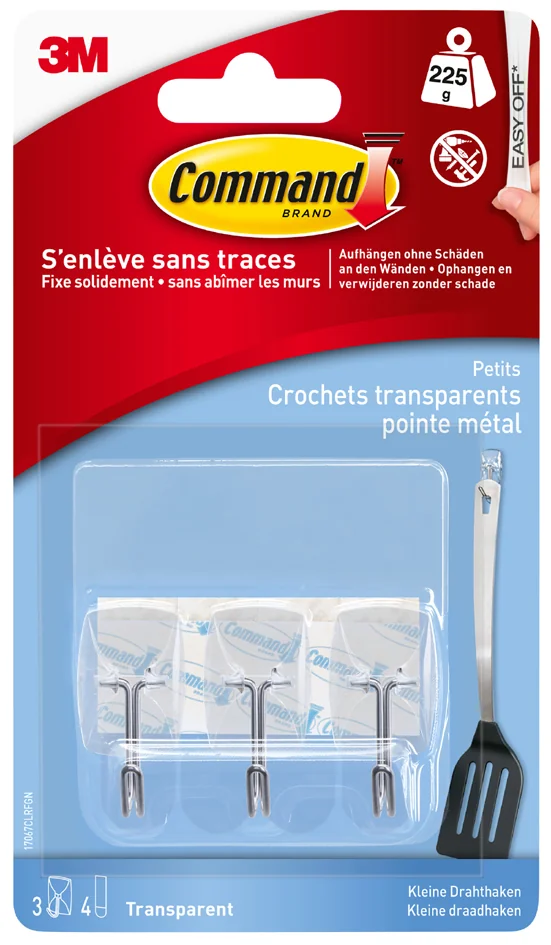 3M Command Crochet avec pointe en métal, transparent