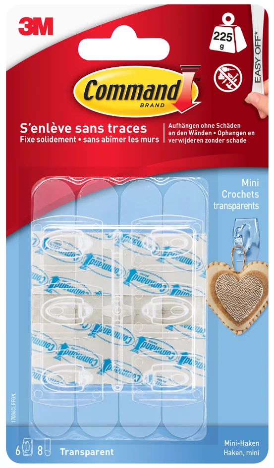3M Command Mini-crochet, plastique, taille S, transparent