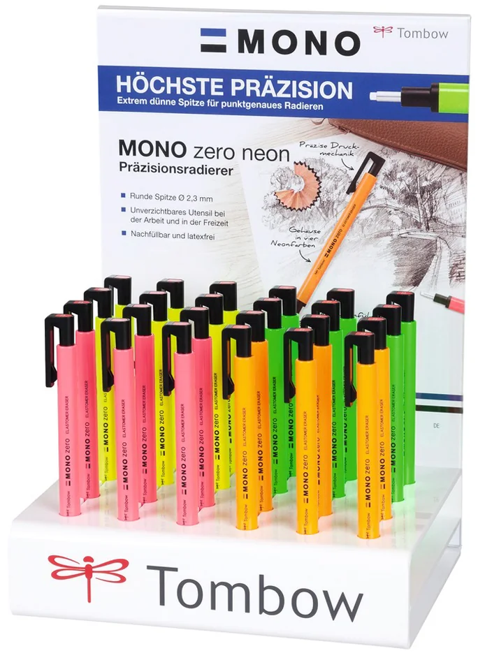 Tombow Stylo-gomme 'MONO zero' fluo, présentoir de 24