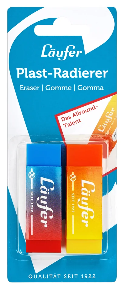Läufer Gomme en plastique PLAST COLOR, carte blister de 2