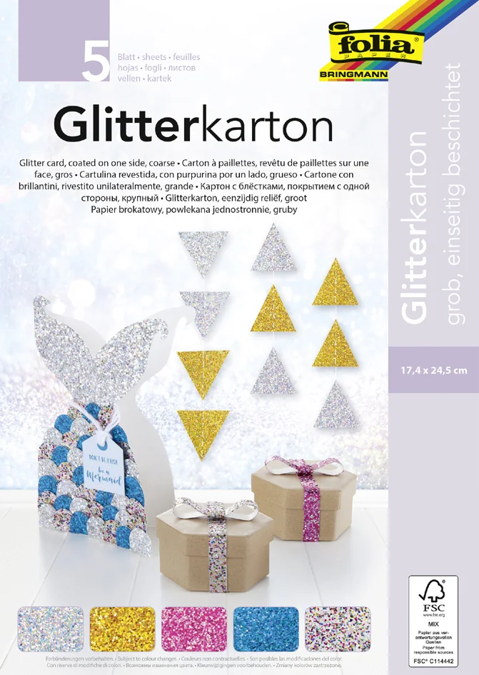 folia Carton à paillettes 'GROS', 174 x 245 mm, 300 g/m2