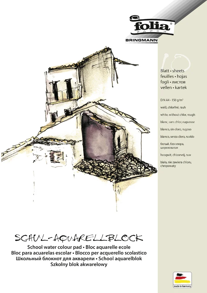folia Bloc aquarelle pour l'école, rugueux, A4, blanc