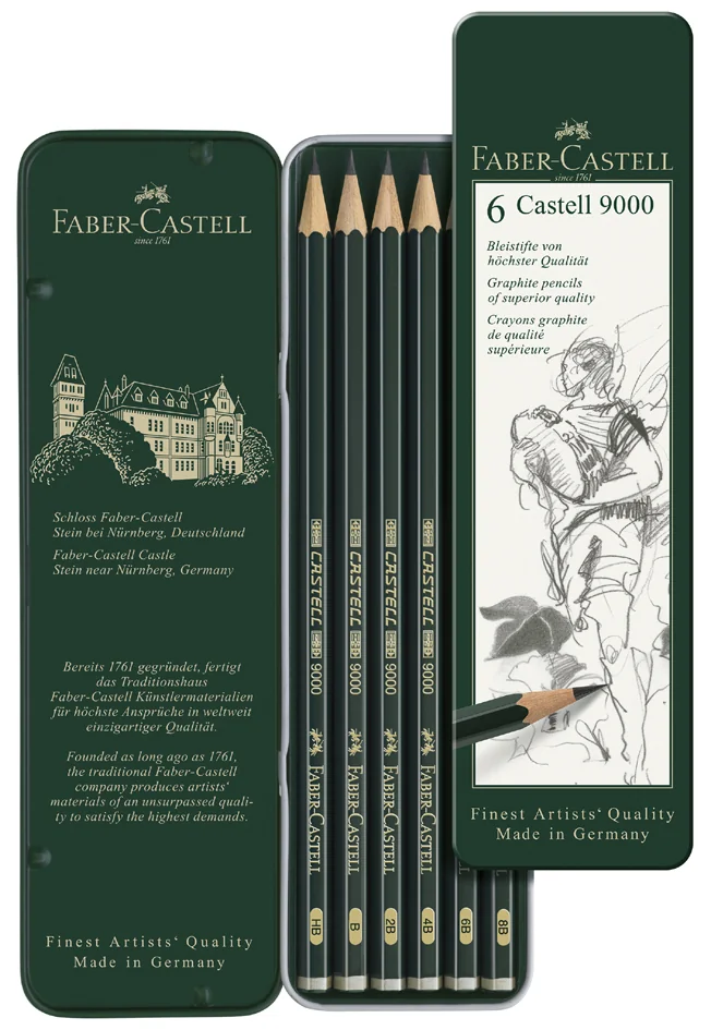 FABER-CASTELL Crayon graphite CASTELL 9000, étui métal de 6
