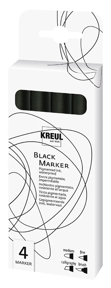 KREUL Black Marker, set de 4, noir
