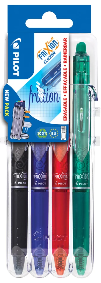 PILOT Stylo roller FRIXION BALL CLICKER 07 Set2Go, étui de 4