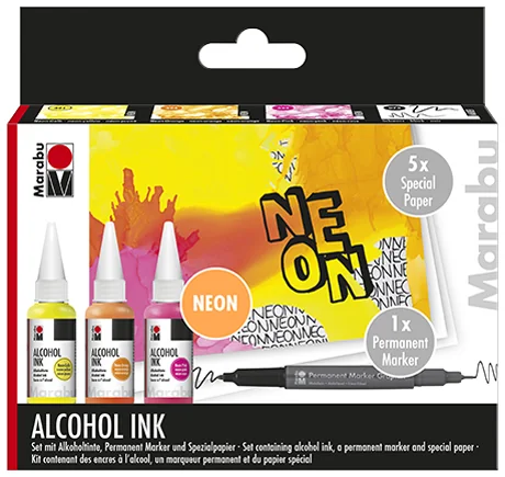 Marabu Encre permanente Alcohol Ink, set fluo 'NEON'