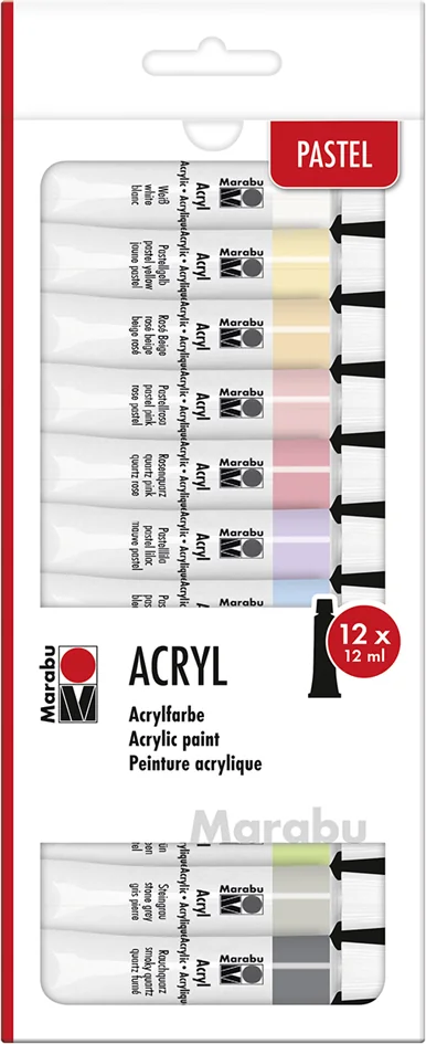Marabu Set de peinture acrylique 'PASTLL', 12 x 12 ml