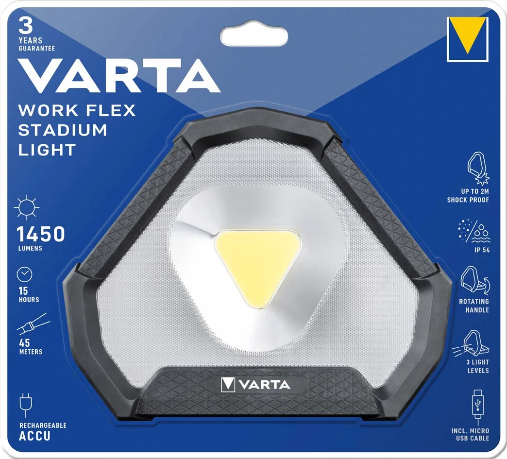 VARTA Lampe de travail rechargeable Work Flex Stadium Light