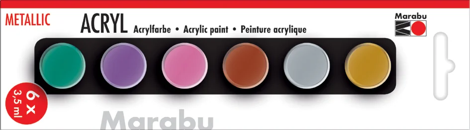 Marabu Set de peinture acrylique 'METALLIC', 6 x 3,5 ml