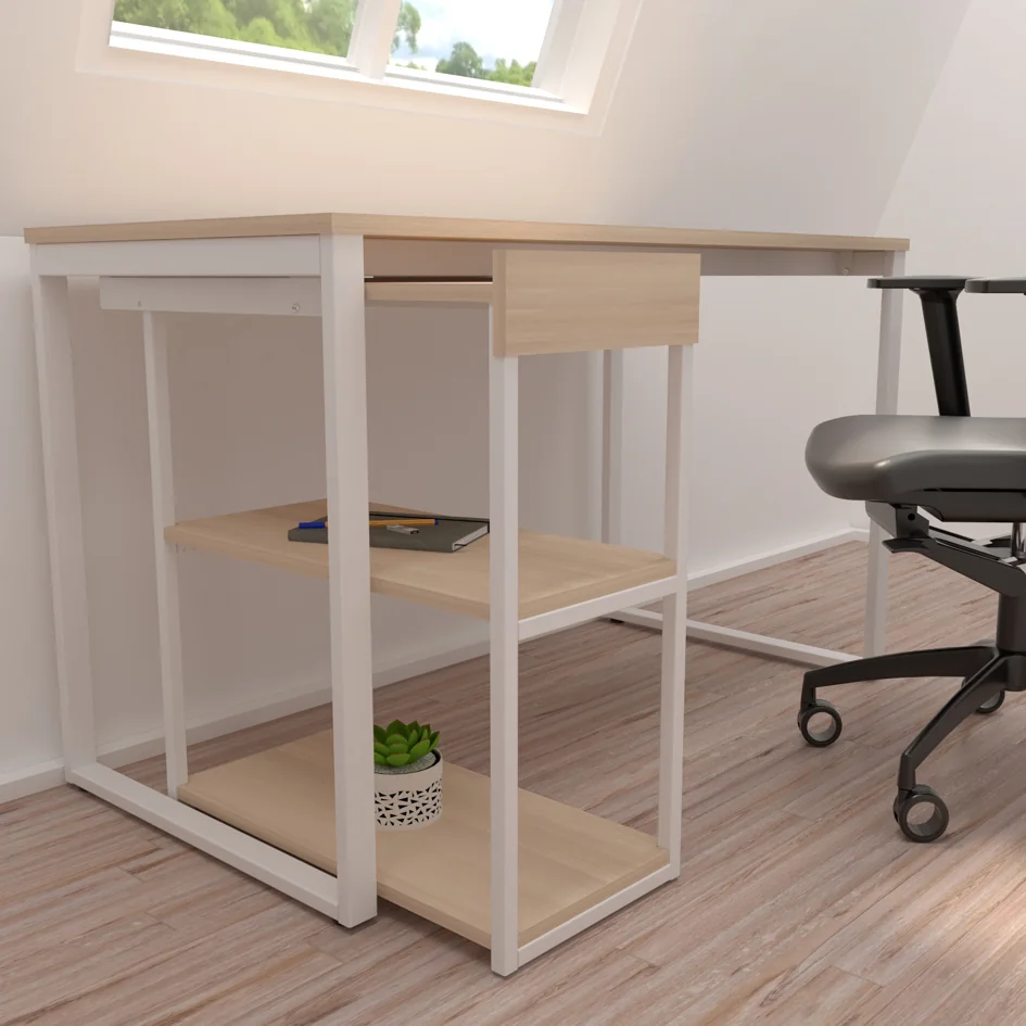 PAPERFLOW Bureau easyHome LV12, blanc/chêne Grand Paris Fournitures PAPERFLOW Bureau easyHome LV12, blanc/chêne – Image 4