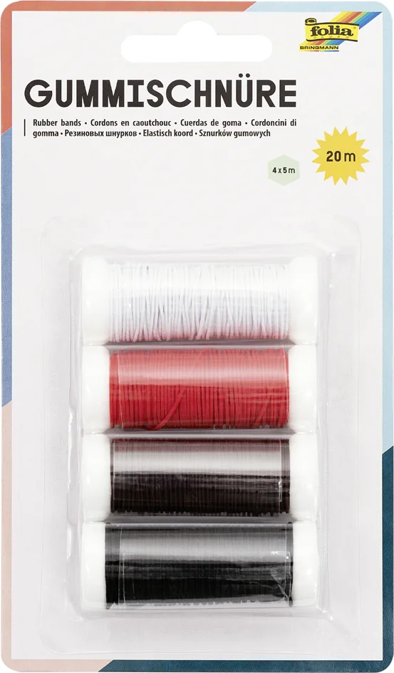 folia Cordon en caoutchouc BASIC, 4 couleurs de 5 m assorti