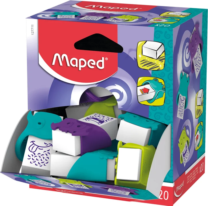 Maped Gomme en plastique LITTLE MONSTER, couleurs assorties - paquet de 20 en présentoir
