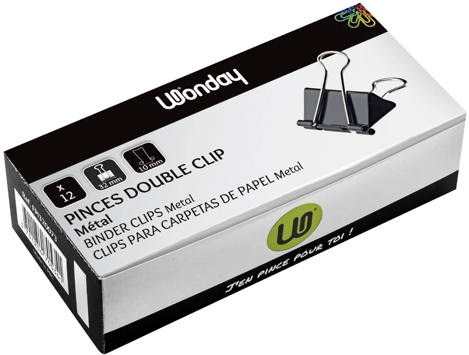 Wonday Pince double clip, (L)19 mm, écartement 6 mm, noir