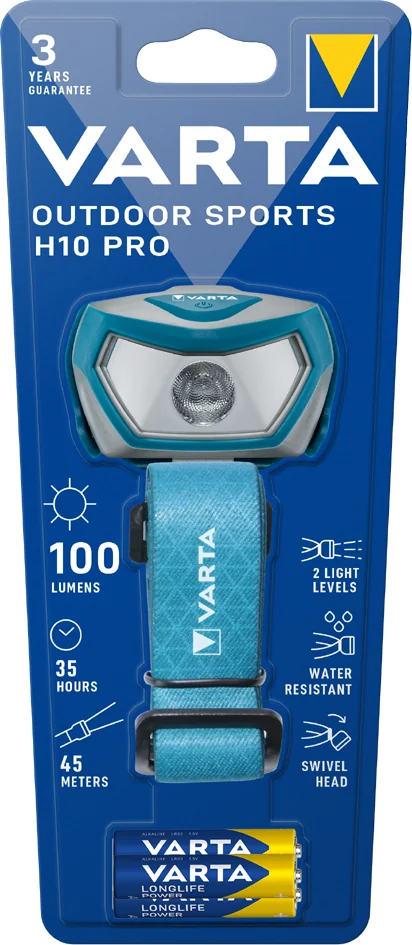 VARTA Lampe frontale LED 'Outdoor Sports H10 Pro', bleu/gris