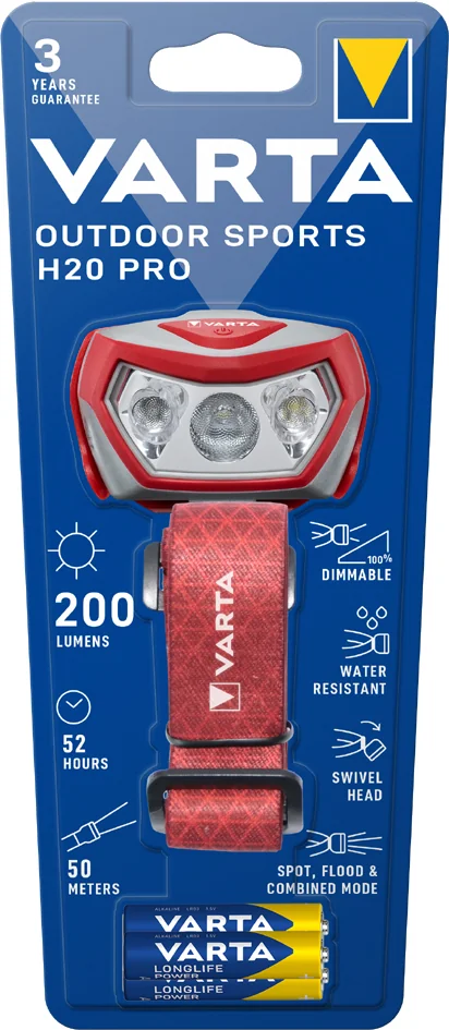 VARTA Lampe frontale LED 'Outdoor Sports H20 Pro',rouge/gris