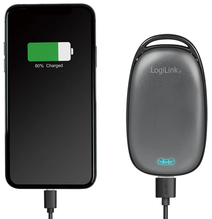 LogiLink Powerbank & chauffe-mains, 4.000 mAh, gris