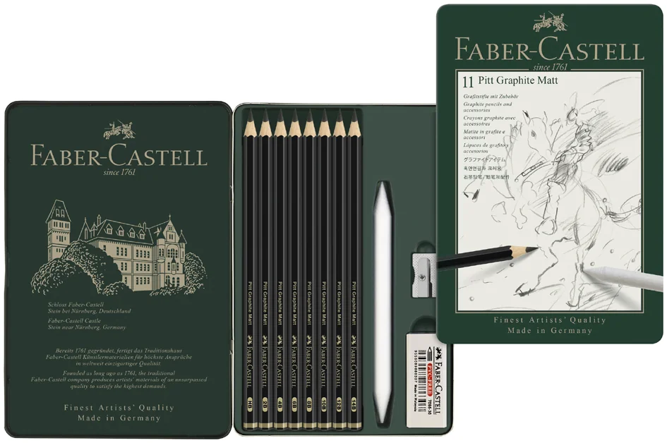 FABER-CASTELL Kit PITT GRAPHITE Matt, étui de 11 pièces