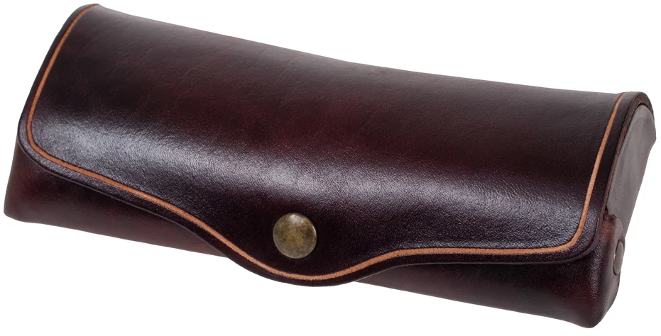 MIKA Etui à lunettes, grand, cuir, bouton-pression, marron