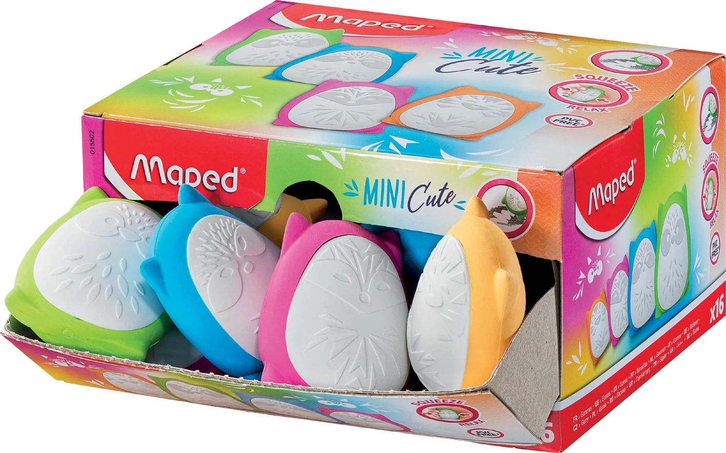 Maped Gomme en plastique SQUEEZE MINI CUTE, présentoir de 16