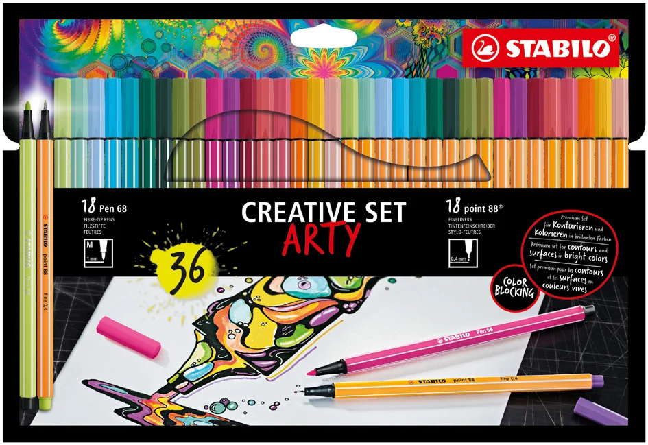 STABILO Set créatif point 88/Pen 68 ARTY, étui carton de 24
