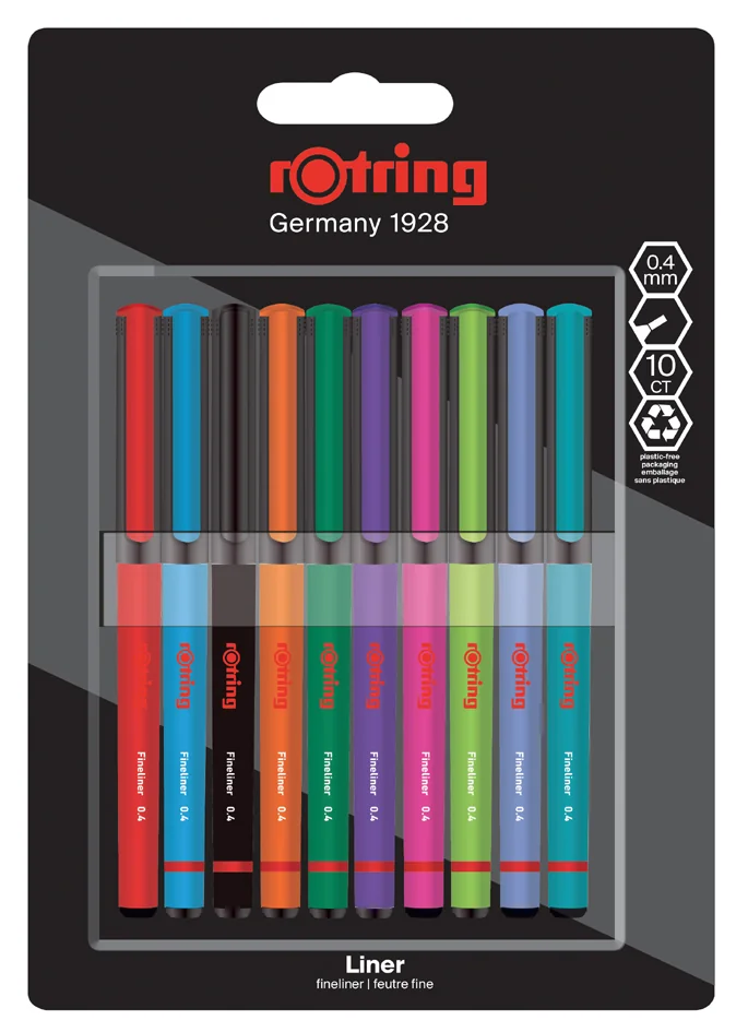 rotring Fineliner, largeur de tracé: 0,4 mm, blister de 4
