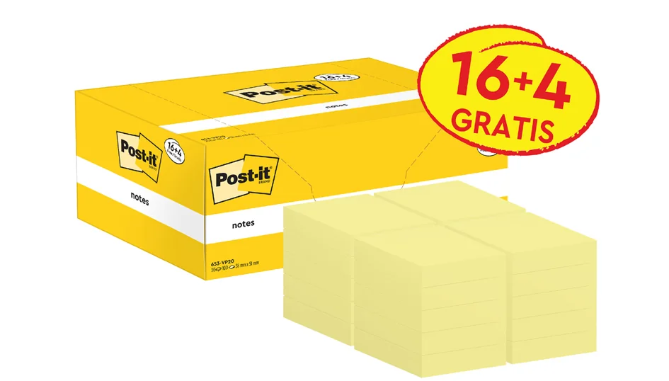 Post-it Bloc-notes adhésif, 127x76 mm, jaune, 18+6 gratuits