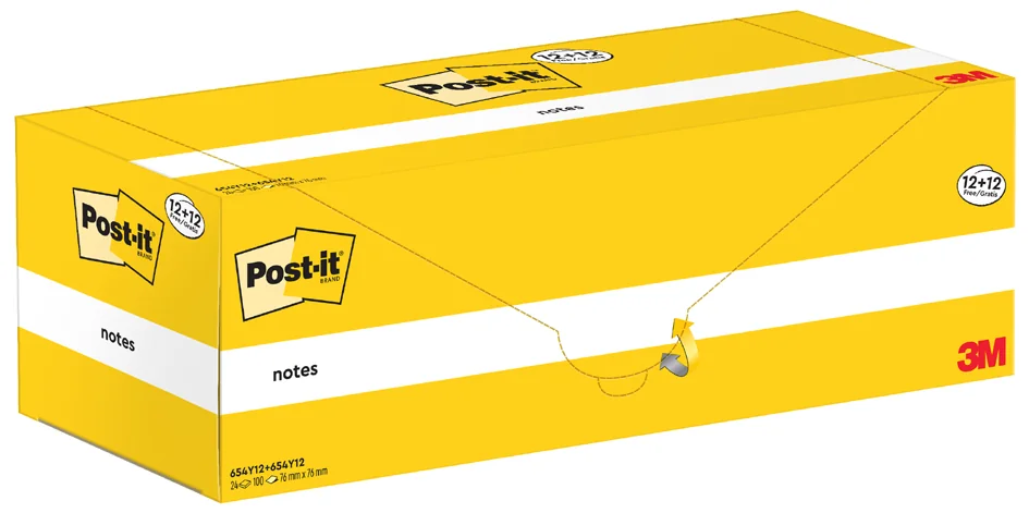 Post-it Bloc-note adhésif, 76 x 76 mm, jaune, 12+12 GRATUIT