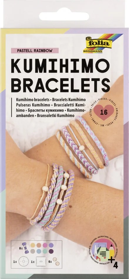 folia Kumihimo Set de bracelets PASTEL RAINBOW, 16 pièces