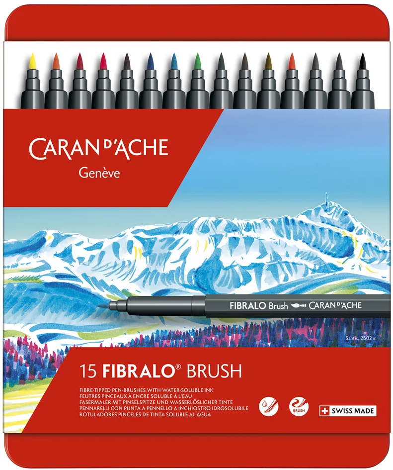 CARAN D'ACHE Feutre FIBRALO Brush, étui métal de 15 Grand Paris Fournitures CARAN D'ACHE Feutre FIBRALO Brush, étui métal de 15 – Image 3