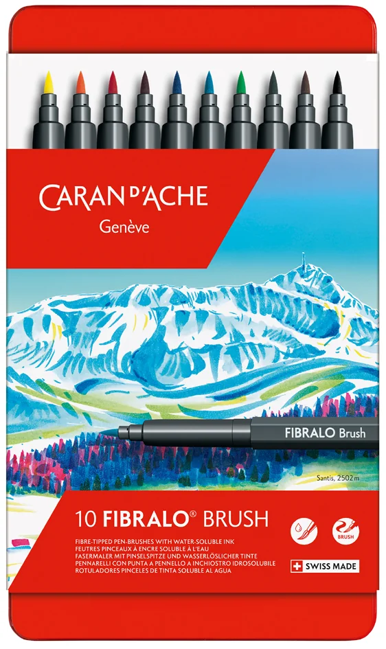 CARAN D'ACHE Feutre FIBRALO Brush, étui métal de 10