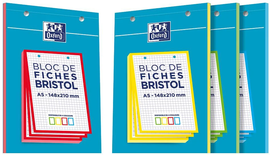 Oxford Bloc de fiches bristol, A5, blanc avec cadre coloré
