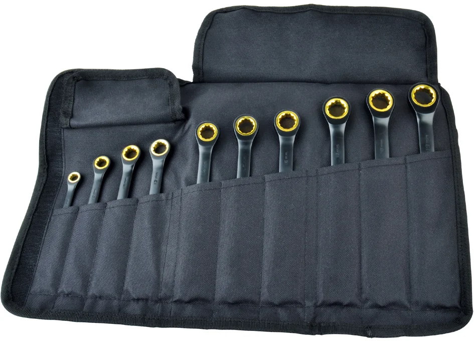 QUANTOOL Jeu de clés mixtes à fourche à cliquet, 10 pièces
