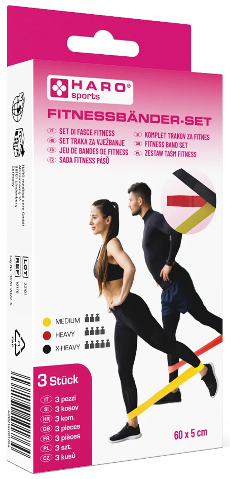 HARO Set de bandes de fitness, medium - fort, set de 3