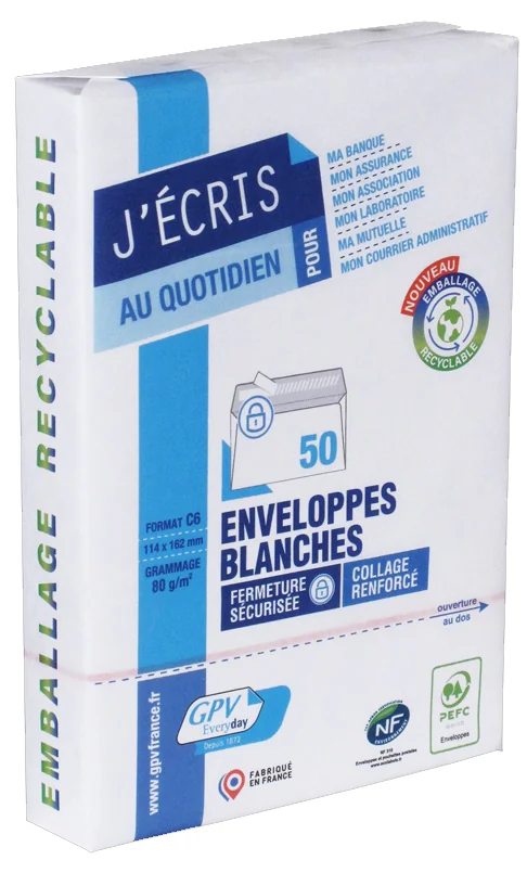 GPV Enveloppes, DL, 110 x 220 mm, avec fenêtre, blanc