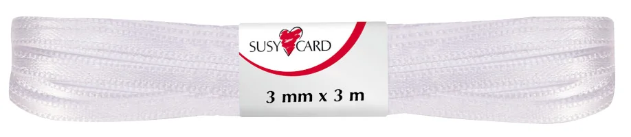 SUSY CARD Ruban cadeau 'double satin', 3 mm x 3 m, blanc