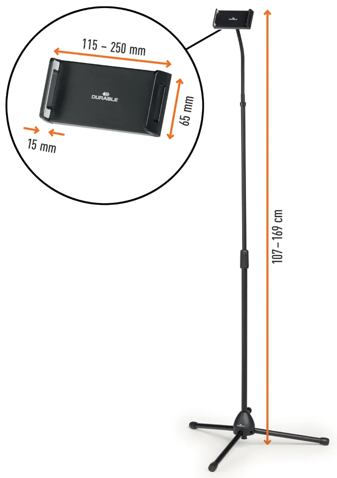 DURABLE Support pour tablette sur pied TWIST FLOOR, noir